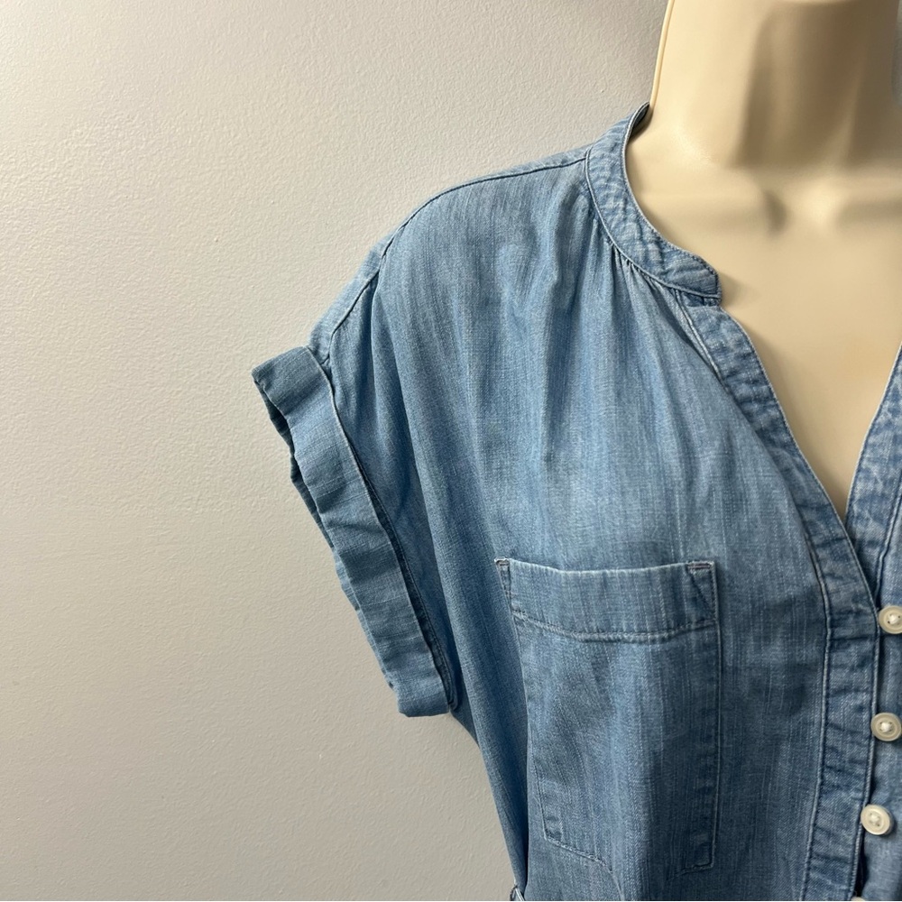 Gap Blue Short Sleeve Chambray Midi Cotton Dress with Belt Size Small - Picture 10 of 10